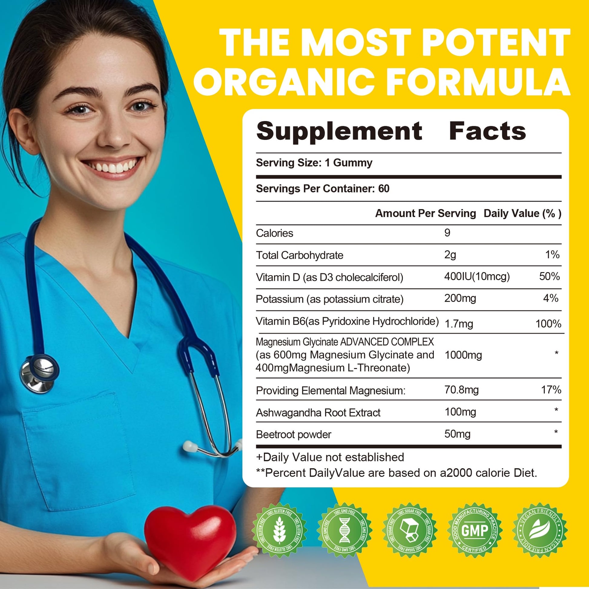 Potassium Magnesium Gummies,High Absorption Magnesium Glycinate,B6,D3,Potassium Citrate for Leg Cramps,Muscle,Electroyte for Adults Kids,Sugar-Free, 60 Gummies (Pineapple) - Maple Wellness Supplements