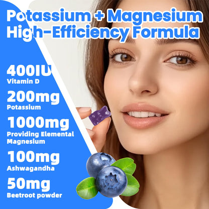 Potassium Magnesium Gummies,Potassium Supplement w/Ashwagandha,High Absorption Magnesium Glycinate,B6,D3,Potassium Citrate for Leg Cramps,Muscle,Electroyte for Adults Kids,Sugar-Free, 60 Gummies - Maple Wellness Supplements