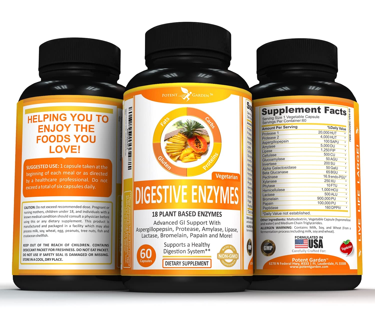 Potent Garden Digestive Enzymes -18 Plant Based Enzymes with amylase lipase bromelain Protease lactase & Other Enzymes - One Pre Meal Pill Supports Healthy - Maple Wellness Supplements