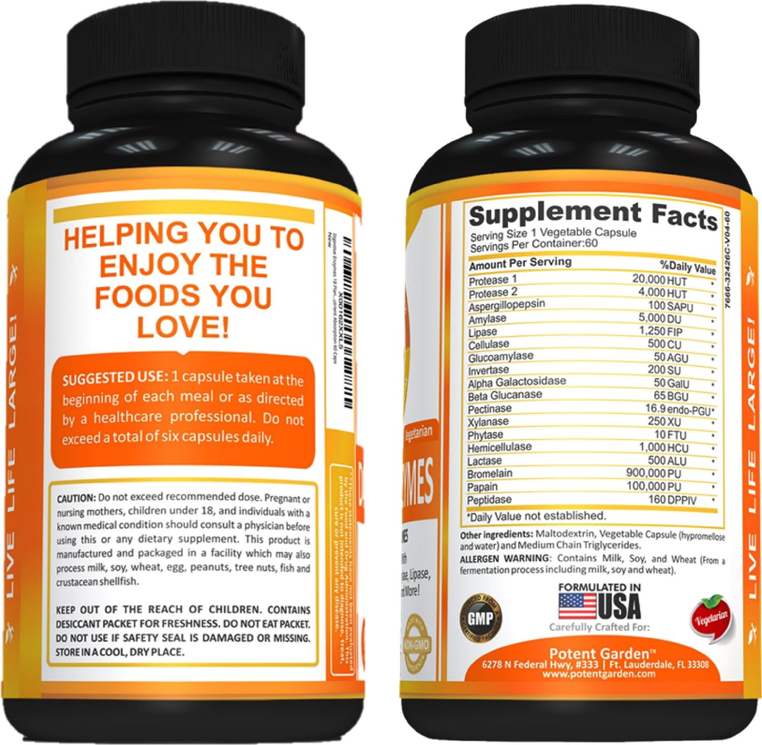 Potent Garden Digestive Enzymes -18 Plant Based Enzymes with amylase lipase bromelain Protease lactase & Other Enzymes - One Pre Meal Pill Supports Healthy - Maple Wellness Supplements