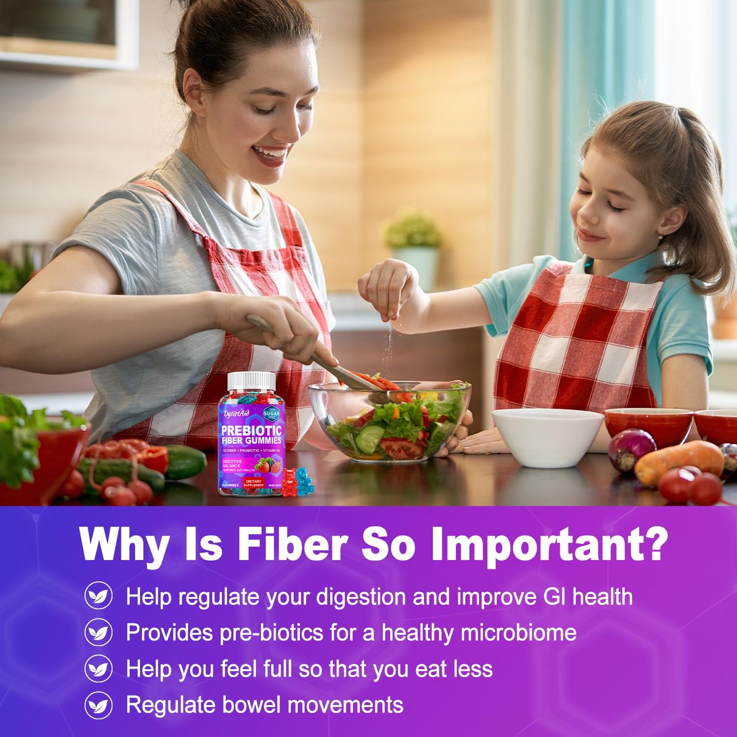 Prebiotic Fiber Gummies, 5g Fiber per Serving, 2 Billion CFU Bacillus Coagulans + Vitamin D3, Sugar Free Pectin Mixed Berry Gummies, Inulin (FOS) + Acacia - Maple Wellness Supplements