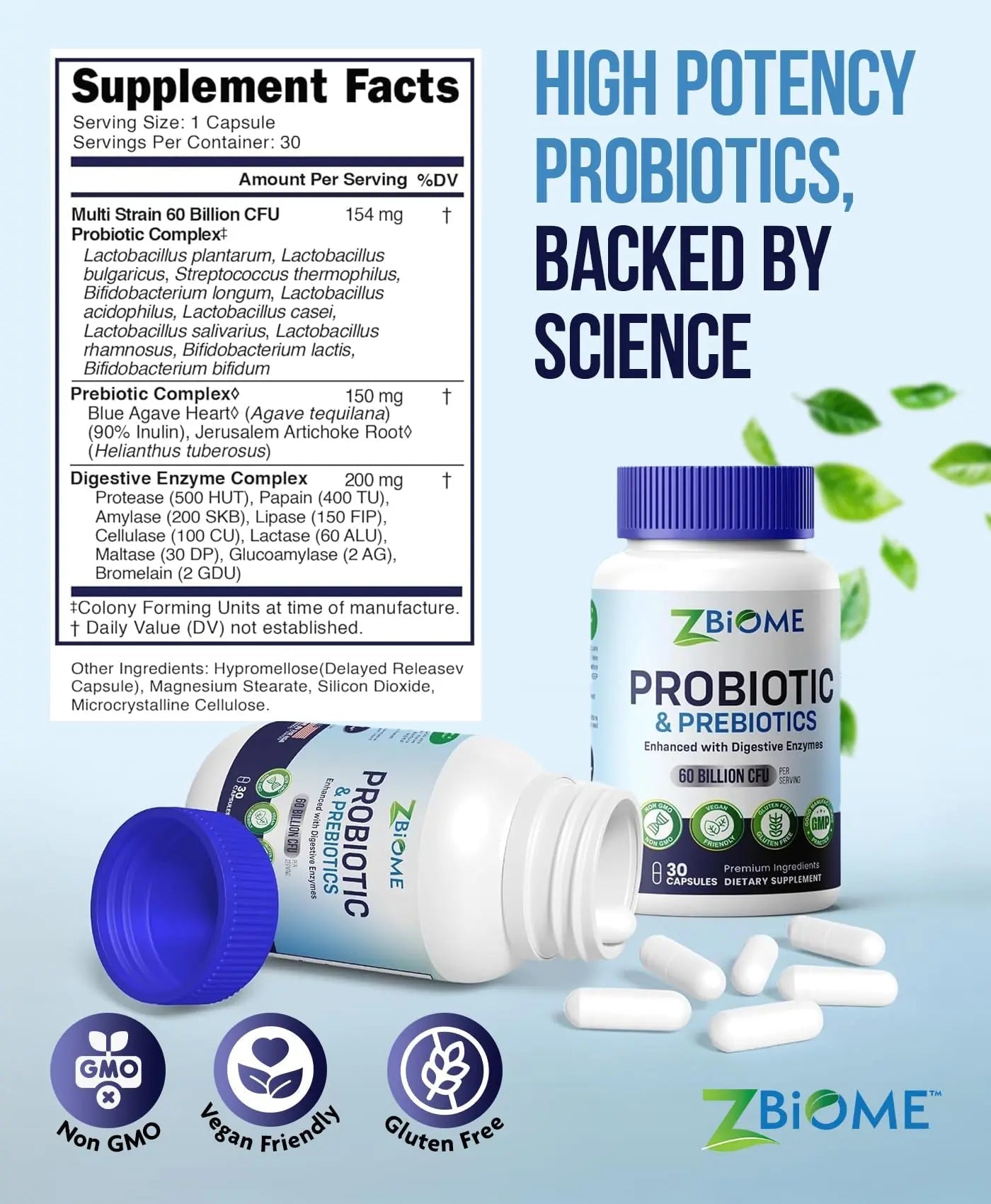 Prebiotics and Probiotics for Men & Women – 60 Billion CFU with 10 Strains – Pre and Probiotics with Acidophilus for Immune, Gut Health, Digestive Support, Constipation,Diarrhea, Gas & Bloating -30ct - Maple Wellness Supplements