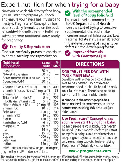Pregnacare Conception Tablets, Pack of 30, 30 Count - Maple Wellness Supplements