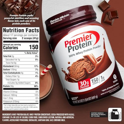 Premier Protein Powder, Chocolate Milkshake, 30g Protein, 1g Sugar, 100% Whey Protein - Maple Wellness Supplements