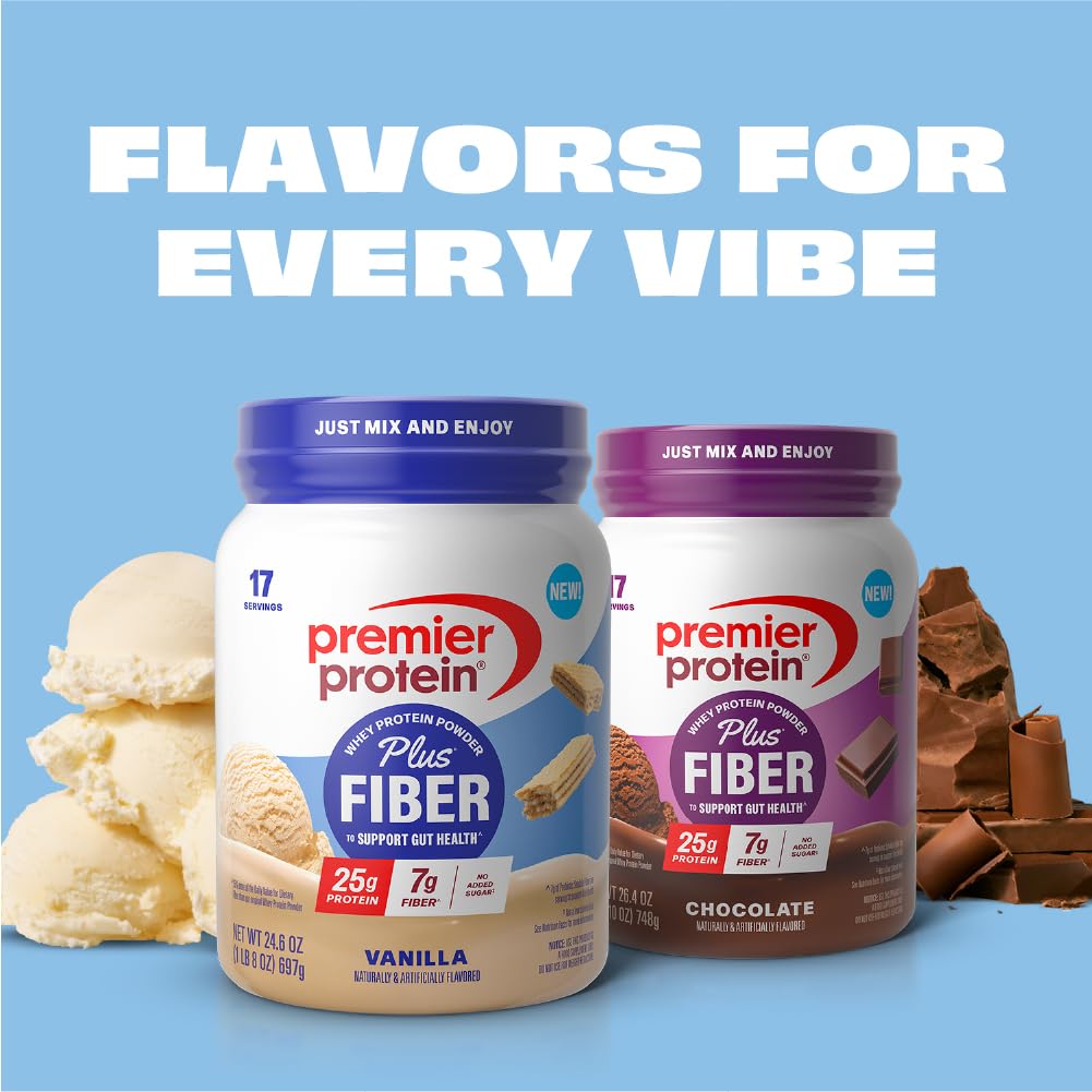Premier Protein Powder Plus Fiber, Vanilla, 25g Protein, 7g Fiber to Support Gut Health, No Added Sugar (17 Servings) - Maple Wellness Supplements