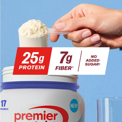 Premier Protein Powder Plus Fiber, Vanilla, 25g Protein, 7g Fiber to Support Gut Health, No Added Sugar (17 Servings) - Maple Wellness Supplements