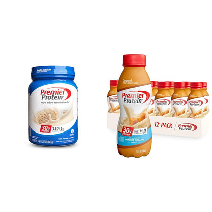 Premier Protein Powder & Premier Liquid Protein Shake, Caramel, 30g Protein, 1g Sugar - Maple Wellness Supplements