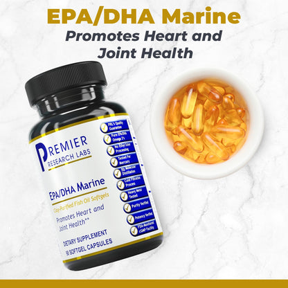 Premier Research Labs EPA DHA Marine Softgels - Omega 3 Fish Oil, EPA DHA Omega 3 Supplement, Fatty Acids for Women & Men, Natural - 90 Softgel Capsules - Maple Wellness Supplements