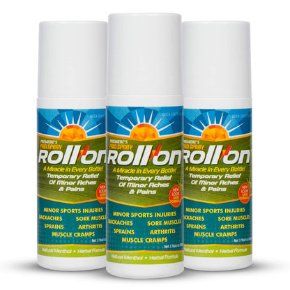 Premiere's Pain Spray All-Natural Menthol & Peppermint Roller Herbal Blend for Joint and Nerve Pain, Muscle Soreness, Sprains, Cramps, Sports Injuries, Back Pain & Neck Shoulder Aches - 3 Pack - Maple Wellness Supplements