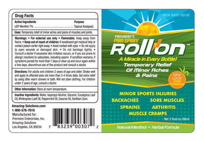 Premiere's Pain Spray All-Natural Menthol & Peppermint Roller Herbal Blend for Joint and Nerve Pain, Muscle Soreness, Sprains, Cramps, Sports Injuries, Back Pain & Neck Shoulder Aches - 1 Pack - Maple Wellness Supplements