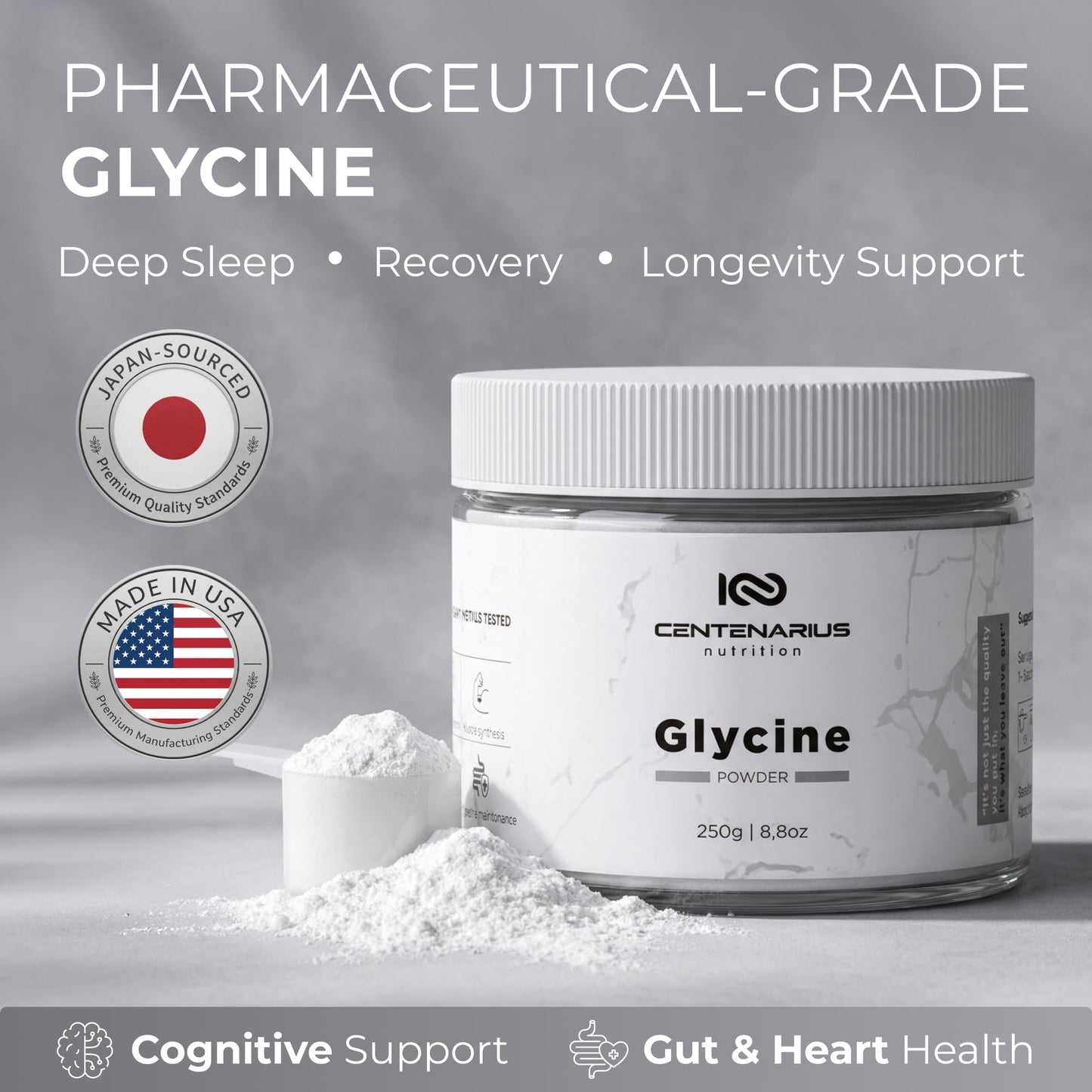 Premium Glycine Powder 250g | Amino Acids Supplement for Post Workout Muscle Recovery, Digestion, Sleep Aid + More - Vegan, Additive-Free - Maple Wellness Supplements