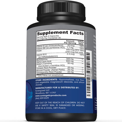 Premium Nerve Support Supplement – with Alpha Lipoic Acid (ALA) 600 mg, Acetyl-L-Carnitine (ALC) & Benfotiamine - Nerve Support Formula for Healthy Circulation, Feet, Hands & Toes - 60 Capsules - Maple Wellness Supplements