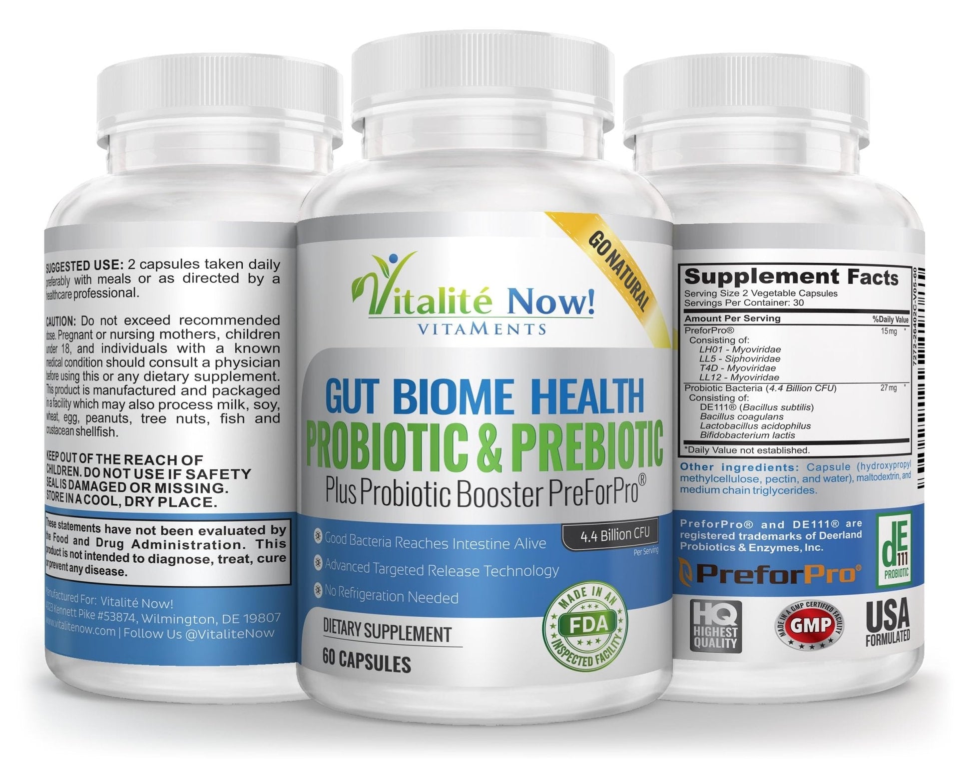 Premium Probiotic plus Ultimate Prebiotic - Gut Biome Builder & Restoration - 4.4 Bn CFU - Best for Women & Men - Bacteria Reaches Intestine within Hours - Maple Wellness Supplements