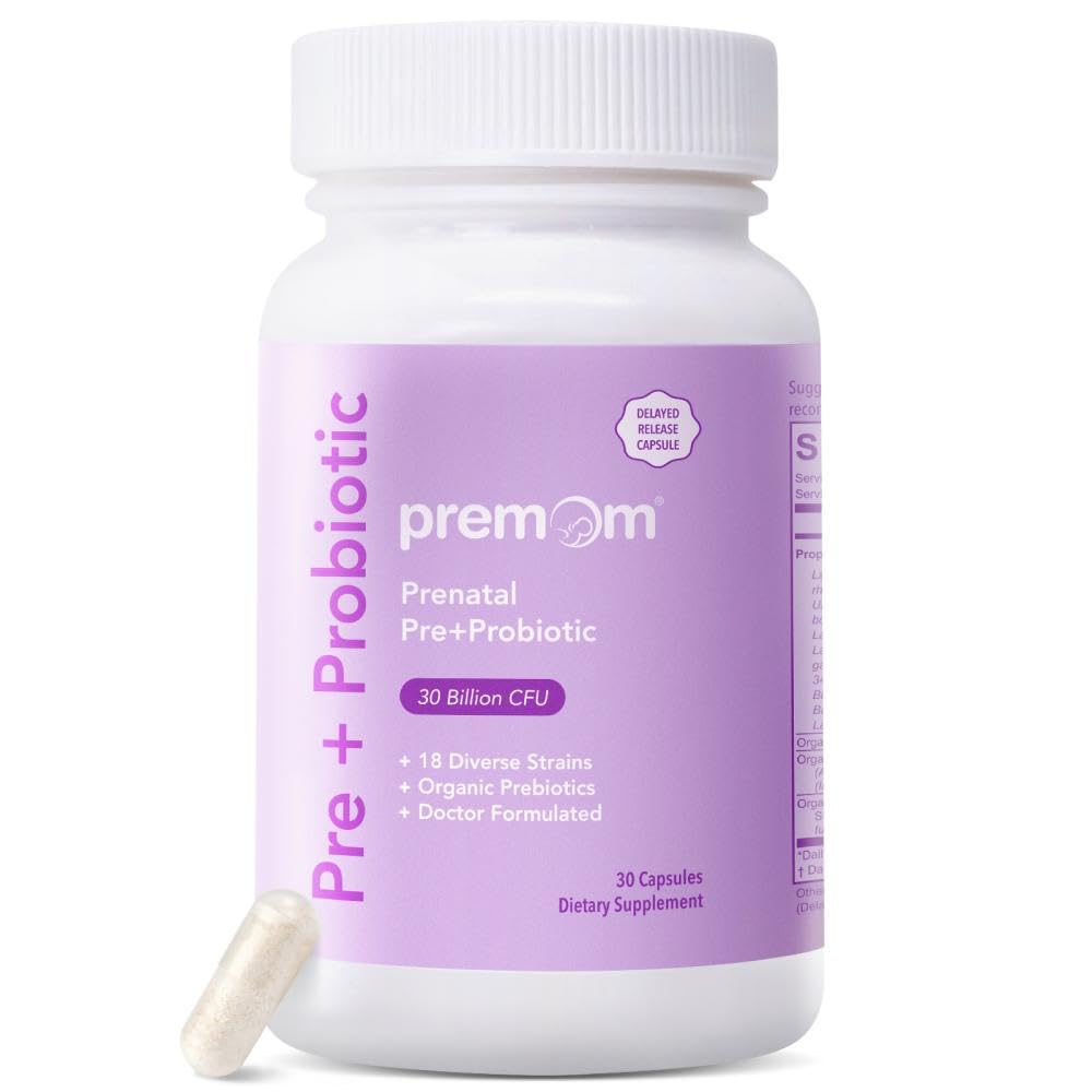 Premom Prenatal Prebiotics & Probiotics for Women, 30 Billion CFU, 18 Strains, Organic Prebiotic & Womens Probiotic, Vaginal, Gut, & Digestive Health + Immune Support Supplement - Maple Wellness Supplements