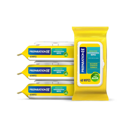 Preparation H Hemorrhoid Flushable Wipes with Witch Hazel for Skin Irritation Relief - 48 Count (Pack of 4) - Maple Wellness Supplements