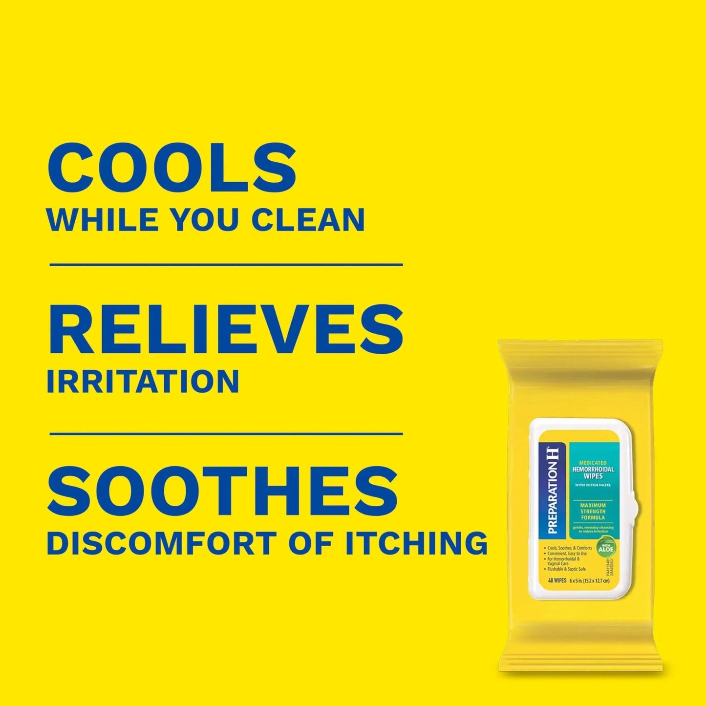 Preparation H Hemorrhoid Flushable Wipes with Witch Hazel for Skin Irritation Relief - 48 Count (Pack of 4) - Maple Wellness Supplements