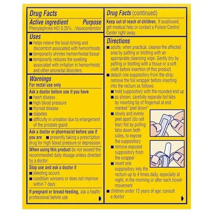 Preparation H Hemorrhoid Suppositories For Itching And Discomfort Relief - 12 Count (Pack of 1) - Maple Wellness Supplements