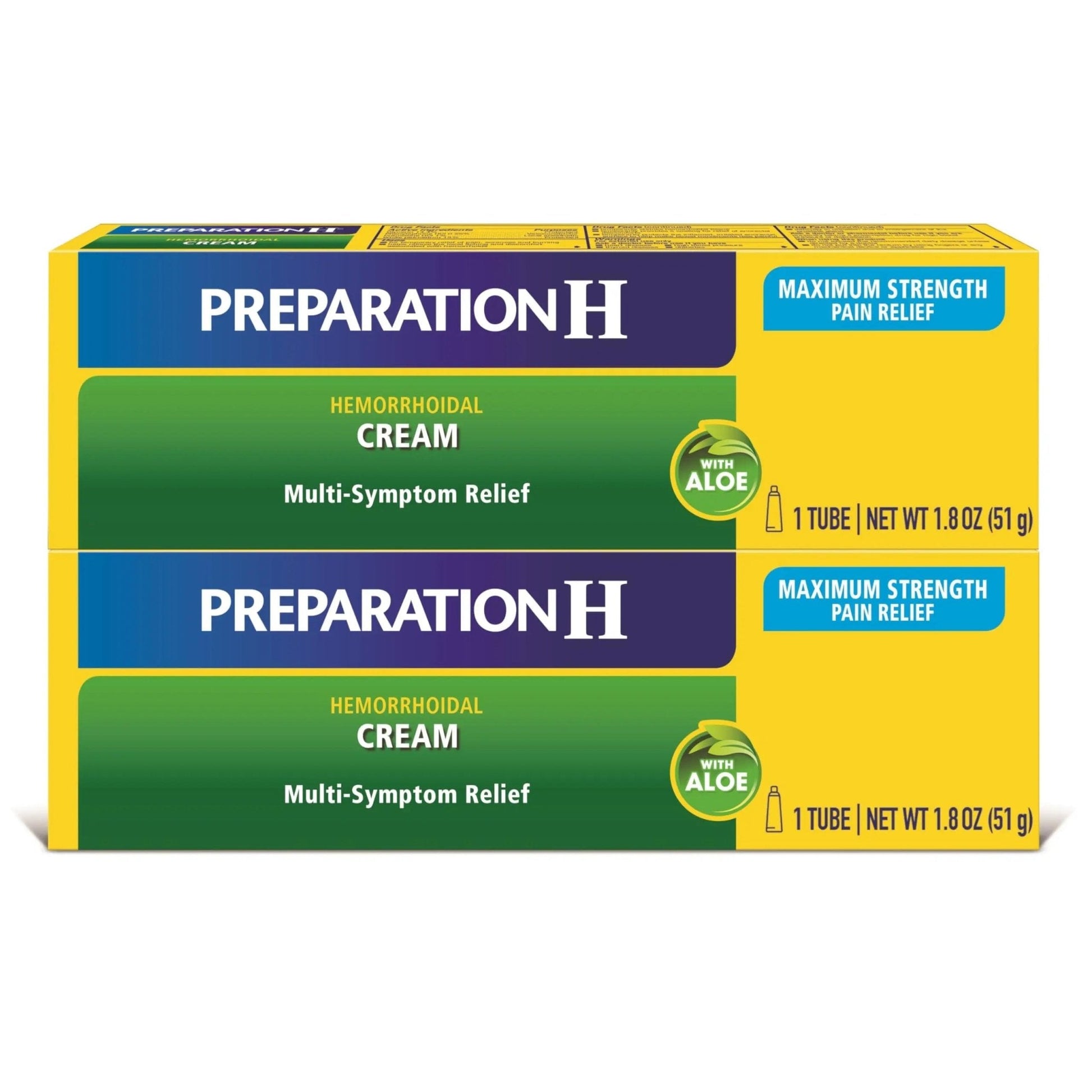 Preparation H Hemorrhoid Symptom Treatment Cream (2 x 1.8 Ounce Tube), Maximum Strength Multi-Symptom Pain Relief with Aloe - Maple Wellness Supplements