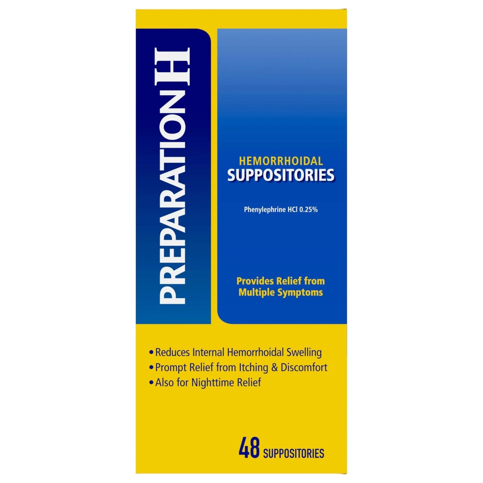 PREPARATION H Hemorrhoid Symptom Treatment Suppositories, Burning, Itching and Discomfort Relief (48 Count) - Maple Wellness Supplements