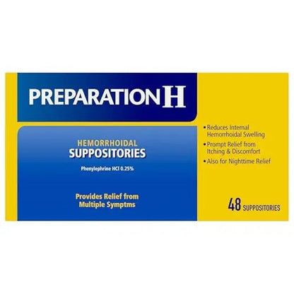 PREPARATION H Hemorrhoid Symptom Treatment Suppositories, Burning, Itching and Discomfort Relief (48 Count) - Maple Wellness Supplements