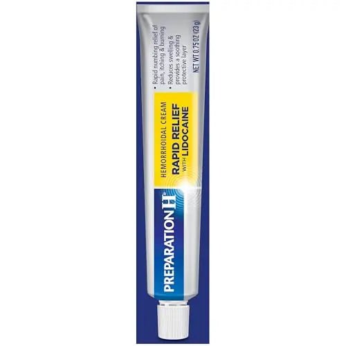 Preparation H Rapid Relief Hemorrhoid Cream with Lidocaine, Numbing Relief for Swelling, Pain, Burning and Itching - 0.75 Oz Tube - Maple Wellness Supplements