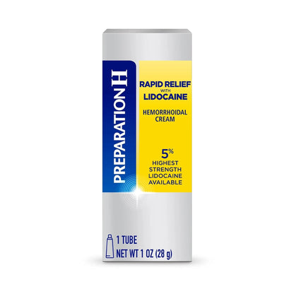 Preparation H Rapid Relief Hemorrhoid Cream with Lidocaine, Numbing Relief for Swelling, Pain, Burning and Itching - 1 Oz Tube - Maple Wellness Supplements