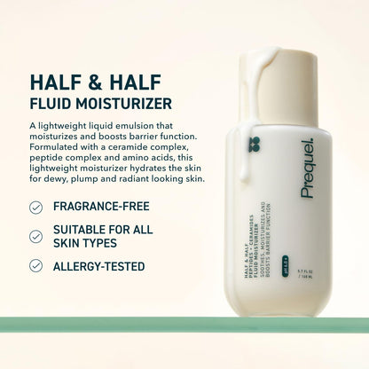 Prequel Skin Half and Half Fluid Moisturizer Face Cream. Lightweight Ceramide Peptide Lotion for All Skin Types - Maple Wellness Supplements