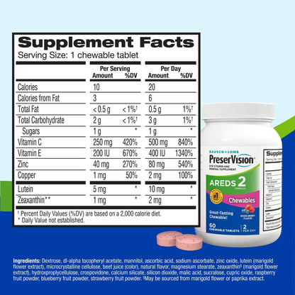 PreserVision AREDS 2 Eye Vitamins, 1 Eye Doctor Recommended Brand, Chewable Lutein and Zeaxanthin Supplement with Vitamin C, Vitamin E,Zinc, and Copper, Mixed Berry, 70 Tablets - Maple Wellness Supplements