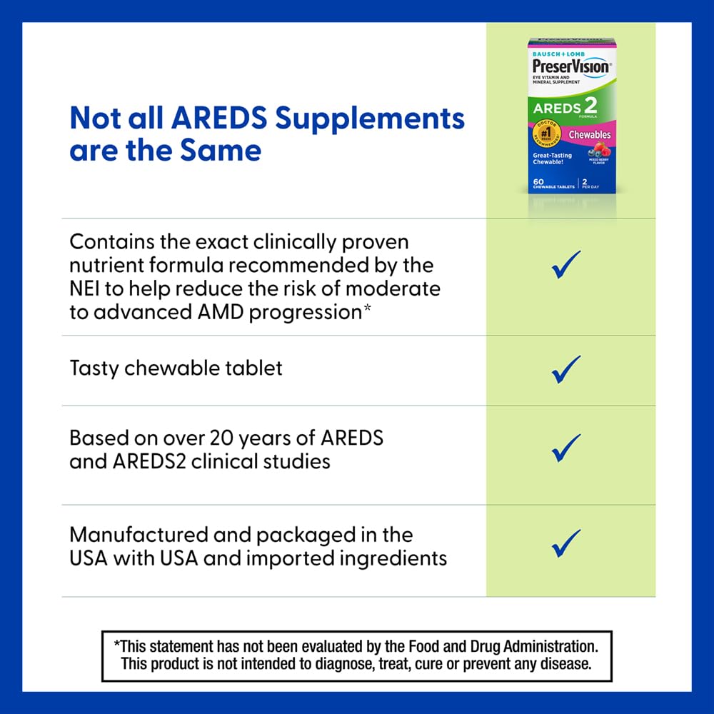 PreserVision AREDS 2 Eye Vitamins, 1 Eye Doctor Recommended Brand, Chewable Lutein and Zeaxanthin Supplement with Vitamin C, Vitamin E,Zinc, and Copper, Mixed Berry, 70 Tablets - Maple Wellness Supplements
