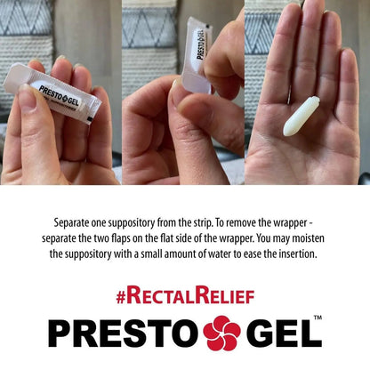 Presto Gel - Natural Hemorrhoid Rectal Suppositories - Rapid Hemorrhoid Treatment and Relief from Itching, Swelling, Burning and Discomfort - Pack of 12 - Maple Wellness Supplements