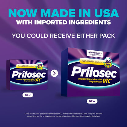 Prilosec OTC, Omeprazole 20mg, Heartburn Medicine, Acid Reflux Medicine, 24 Hour Relief, 42 Tablets - Maple Wellness Supplements