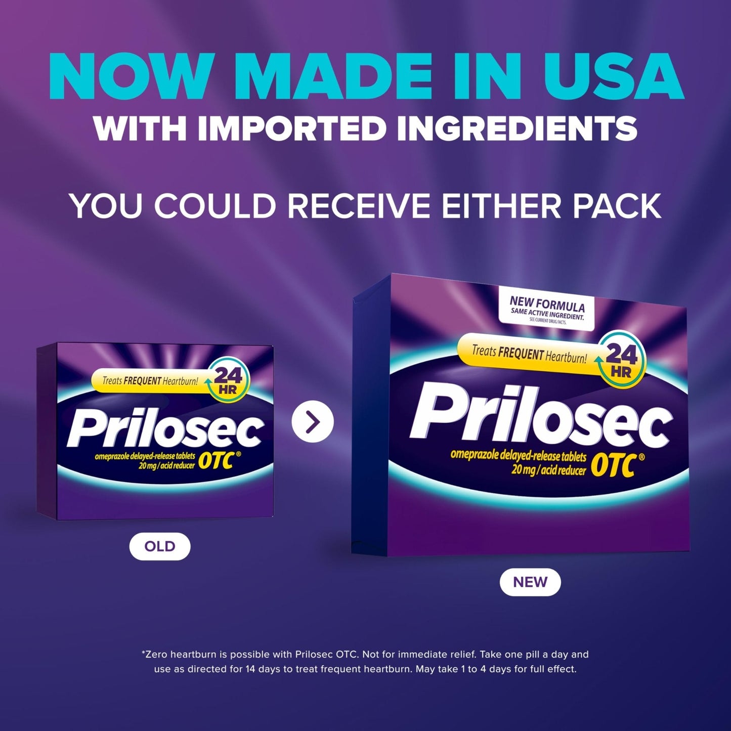 Prilosec OTC, Omeprazole Delayed Release 20mg, Acid Reducer, Treats Frequent Heartburn for 24 Hour Relief, All Day, All Night*, Heartburn Medicine, 20mg, 14 Tablets - Maple Wellness Supplements
