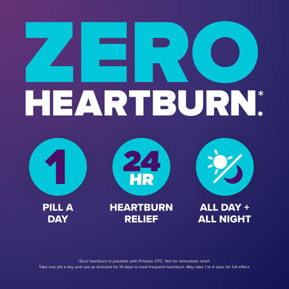 Prilosec OTC, Omeprazole Delayed Release 20mg, Acid Reducer, Treats Frequent Heartburn for 24 Hour Relief, All Day, All Night*, Heartburn Medicine, 20mg, 14 Tablets - Maple Wellness Supplements