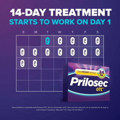 Prilosec OTC, Omeprazole Delayed Release 20mg, Acid Reducer, Treats Frequent Heartburn for 24 Hour Relief, All Day, All Night*, Heartburn Medicine, 20mg, 14 Tablets - Maple Wellness Supplements