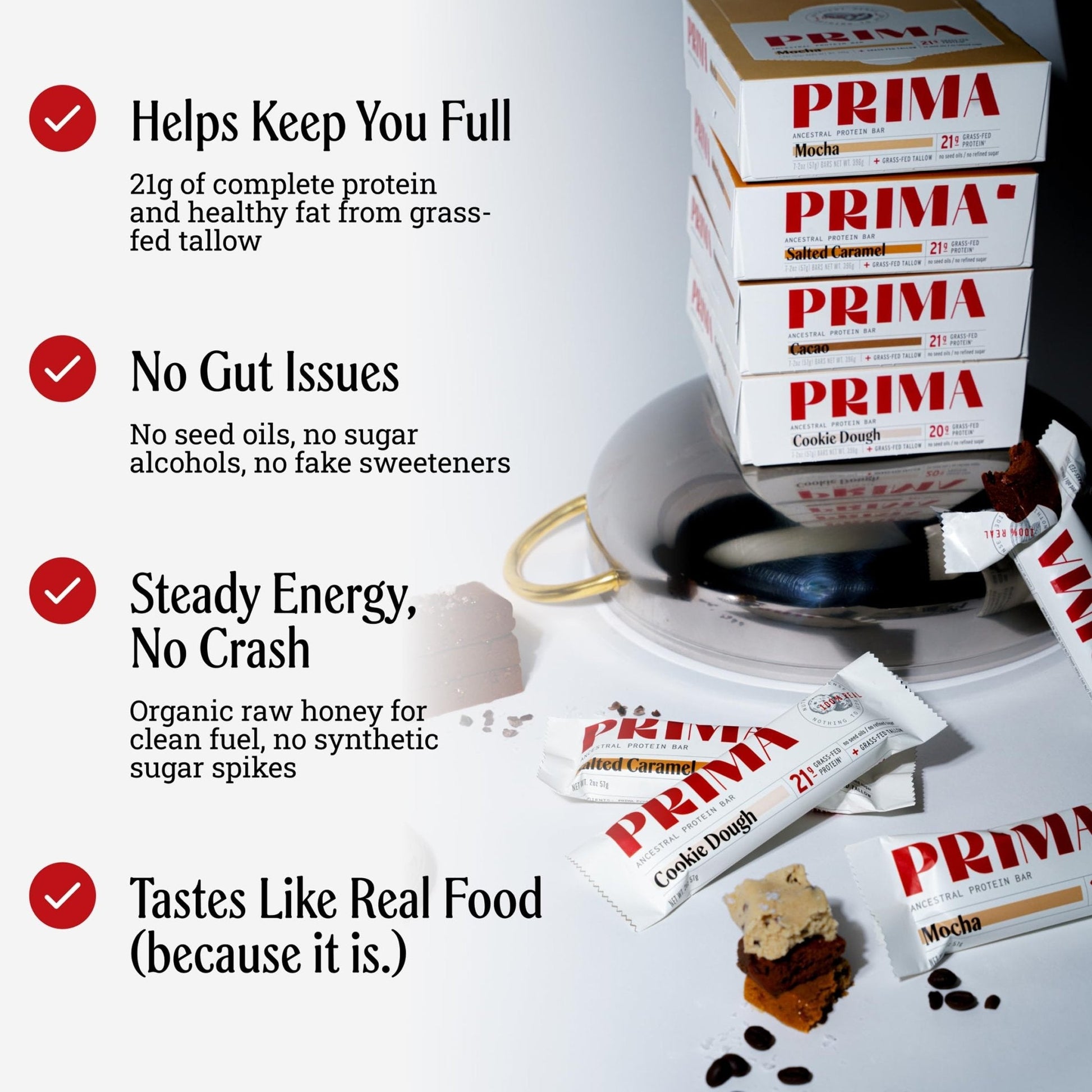 PRIMA Cookie Dough Protein Bar | 21g Grass Fed Whey and Collagen | No Seed Oils, No Preservatives, Raw Honey Sweetened | 7 Pack - Maple Wellness Supplements