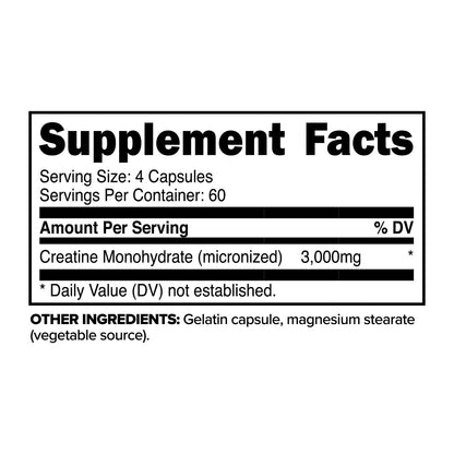 Primaforce Creatine Monohydrate Capsules - 240 Capsules, 3,000mg per Serving, Gluten Free and Non-GMO - Maple Wellness Supplements
