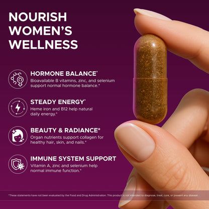Primal Beef Organ Supplement for Women, Grass-Fed Ancestral Superfood Supplement with Uterus & Liver for Hormone Balance & Queen Energy - 60 Day Supply - Maple Wellness Supplements