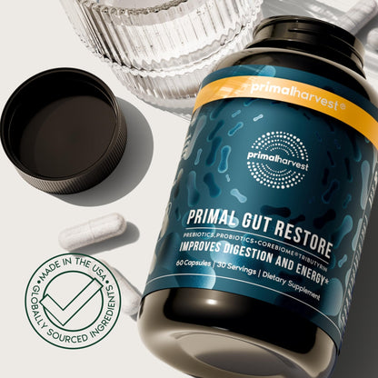 Primal Harvest 2 Pack, Restore for Gut Health, Primal Gut Restore w/POSTbiotics, PREbiotics and PRObiotics for Women and Men, 60 CT - Digestion, - Maple Wellness Supplements