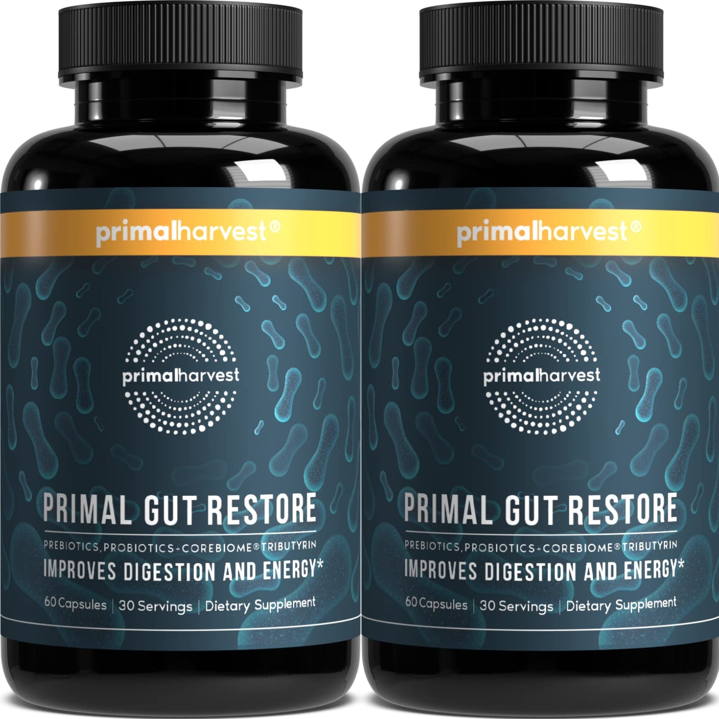 Primal Harvest 2 Pack, Restore for Gut Health, Primal Gut Restore w/POSTbiotics, PREbiotics and PRObiotics for Women and Men, 60 CT - Digestion, - Maple Wellness Supplements