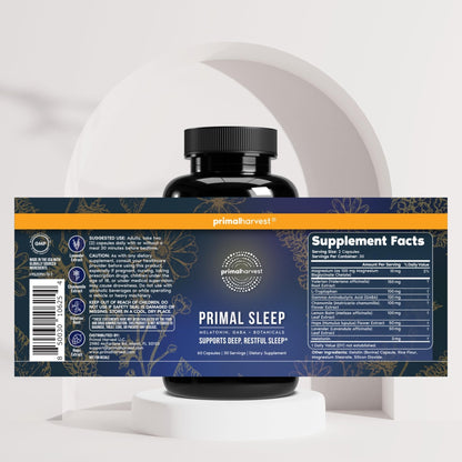 Primal Harvest Primal Sleep Support Supplement for Adults with Melatonin, GABA, Valerian Root, L-Tryptophan, Magnesium Bisglycinate Chelate - Maple Wellness Supplements