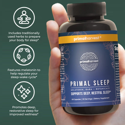 Primal Harvest Primal Sleep Support Supplement for Adults with Melatonin, GABA, Valerian Root, L-Tryptophan, Magnesium Bisglycinate Chelate - Maple Wellness Supplements