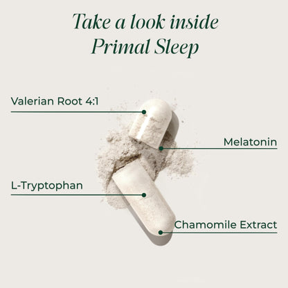 Primal Harvest Primal Sleep Support Supplement for Adults with Melatonin, GABA, Valerian Root, L-Tryptophan, Magnesium Bisglycinate Chelate - Maple Wellness Supplements