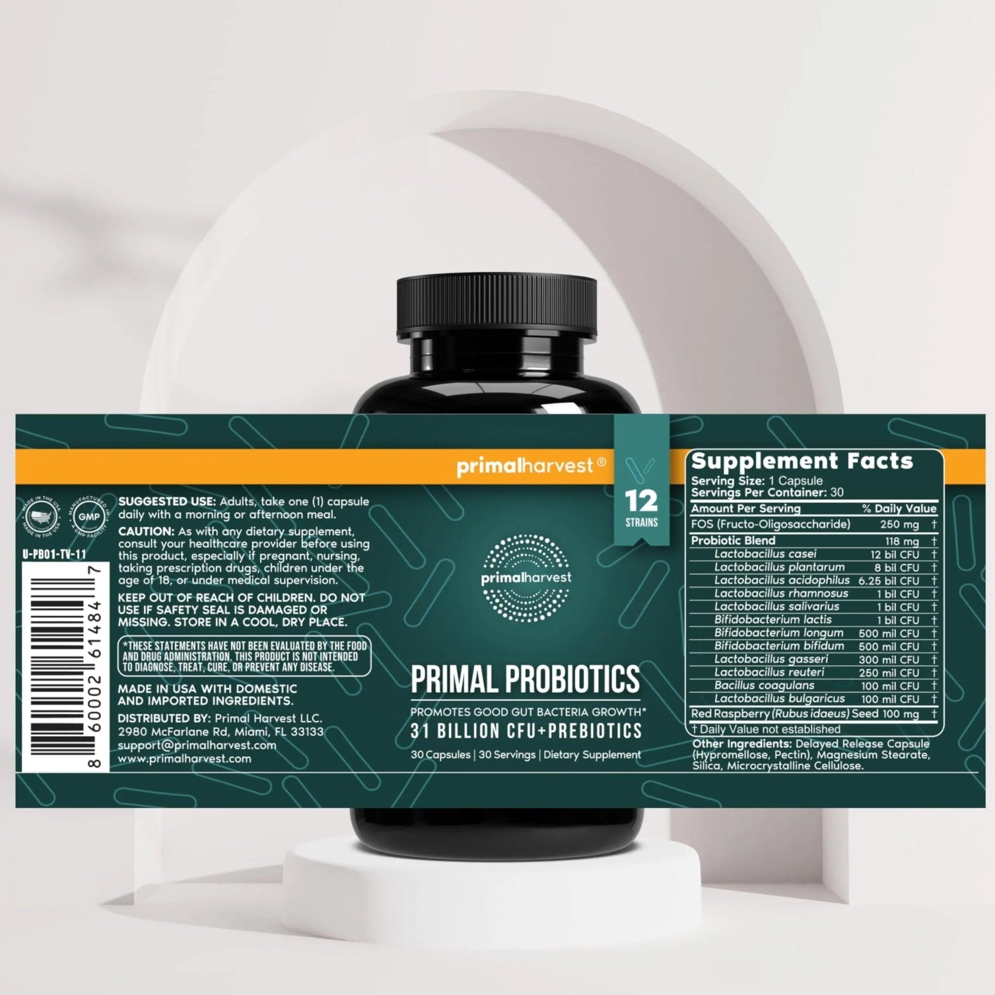 Primal Harvest Probiotics for Women and Men Shelf-Stable with Prebiotics Daily Supplement for Adults 60 Capsules (2 Pack) - Maple Wellness Supplements