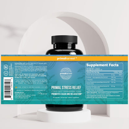 Primal Harvest Stress Relief Supplement for Women and Men Pure Ashwagandha Root Extract, L-Theanine Supplements, 30 Capsules - Maple Wellness Supplements