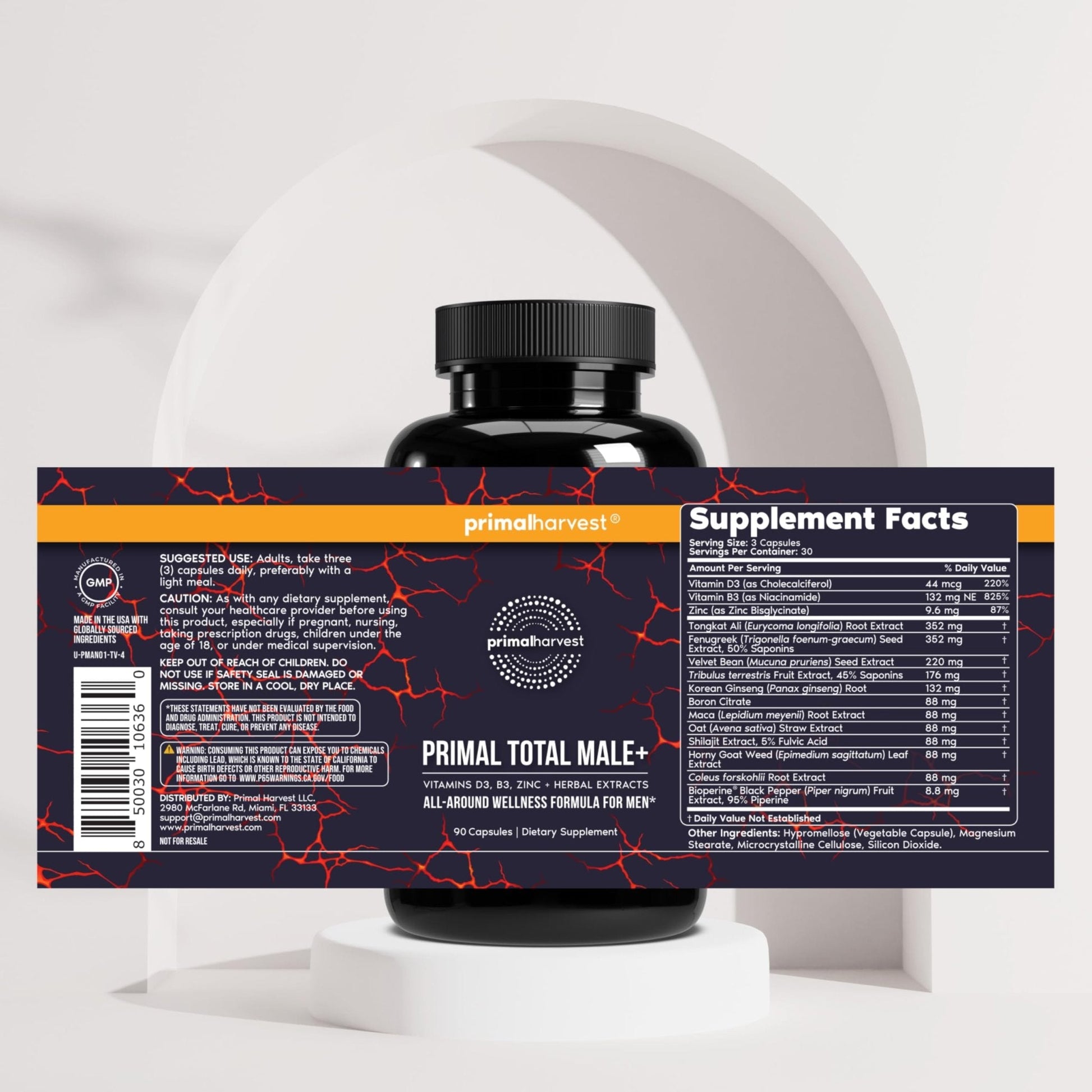 Primal Harvest Total Male+ Multivitamin for Men Vitamins, Minerals and Herbal Support for Energy, Vitality, Immune Health and Performance (1 Pack (90 Count)) - Maple Wellness Supplements