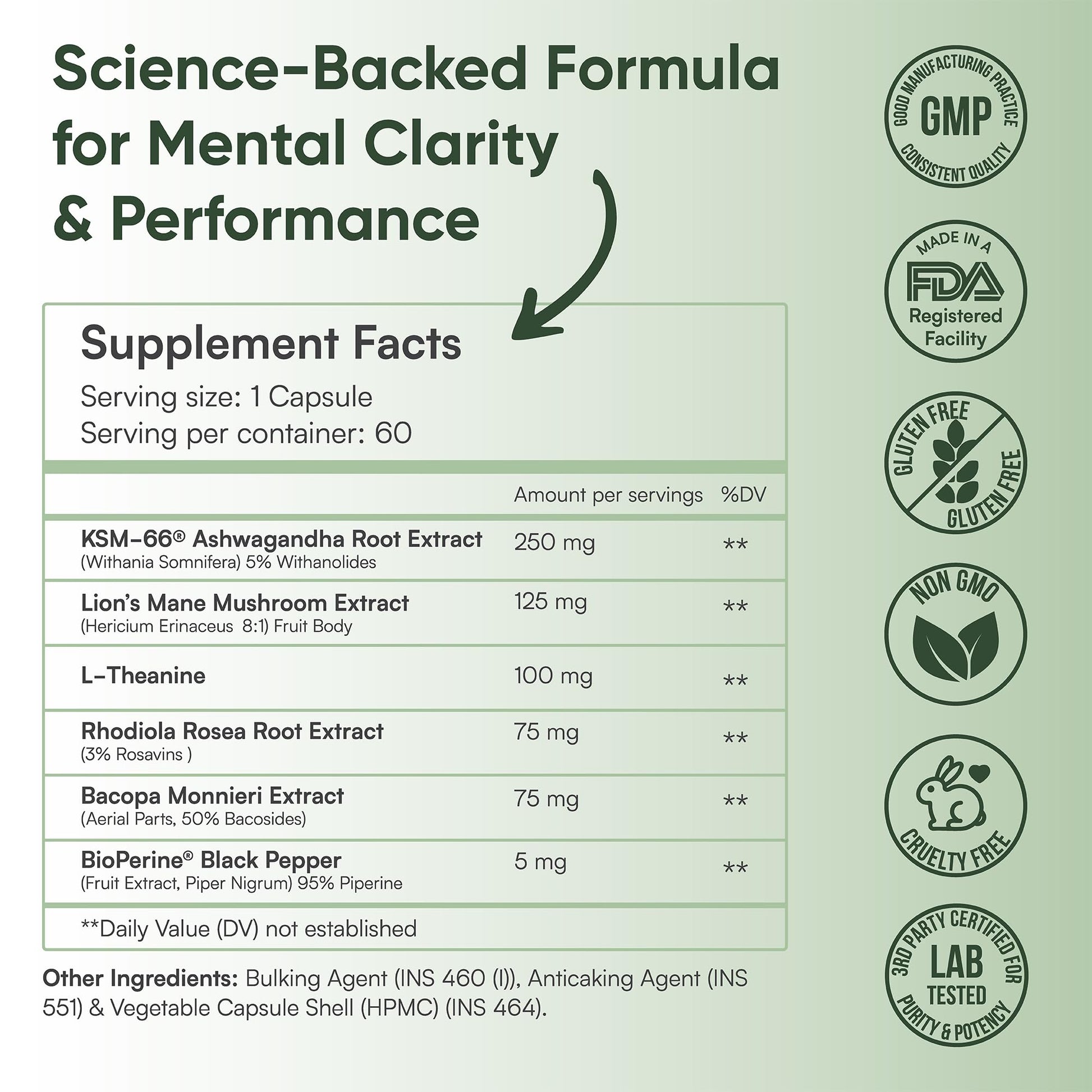 PrimaLeaf Clarity Nootropics Brain Supplement for Focus, Memory, & Stress Relief | Natural Nootropic with KSM66 Ashwagandha, Lions Mane, Bacopa, L Theanine | Cognitive & Mood Support | 60 Veg Capsules - Maple Wellness Supplements