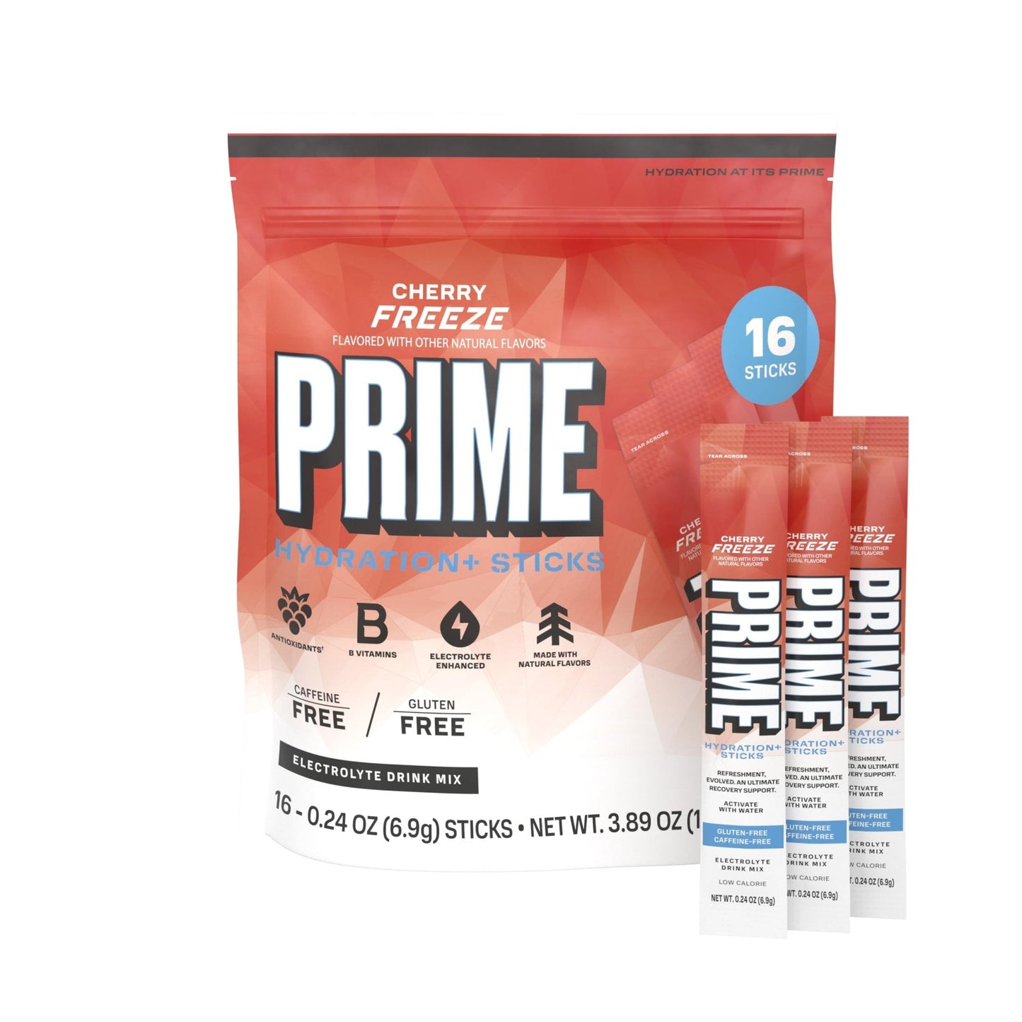 PRIME HYDRATION+ Electrolyte Powder Sticks, Cherry Freeze, Sugar Free Hydration Drink Mix with Potassium, Magnesium & B Vitamins - Maple Wellness Supplements