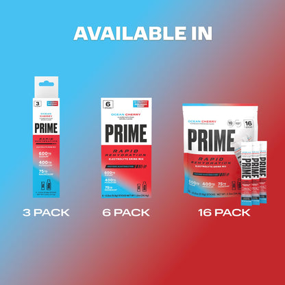 Prime Rapid Rehydration Electrolyte Powder Sticks, Ocean Cherry, Sugar Free Hydration Drink Mix with Sodium, Potassium, Magnesium & B Vitamins - Maple Wellness Supplements