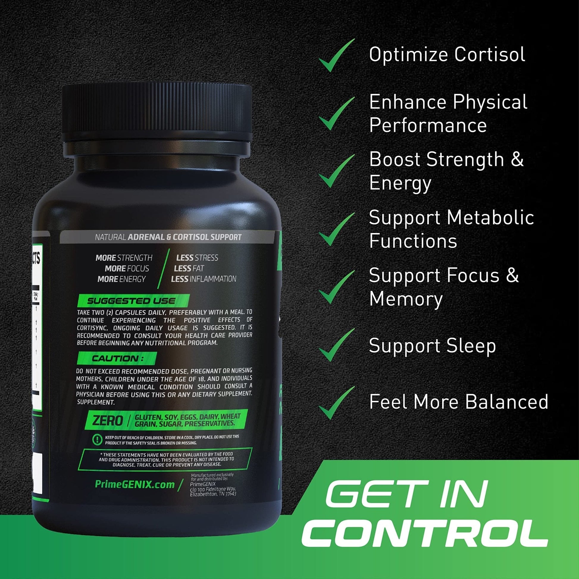 PrimeGENIX CortiSync | Reduce Cortisol | Increase Energy | Improve Focus | Organic - Maple Wellness Supplements