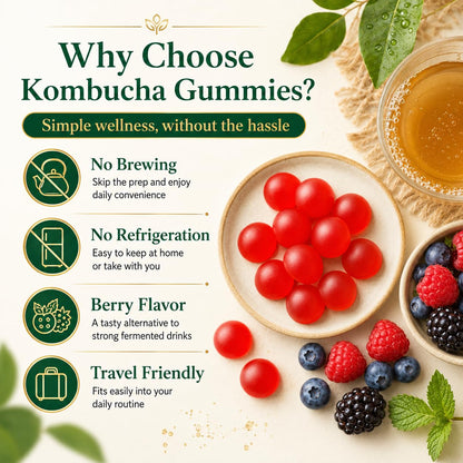 PRIMEHAVEN Probiotic Kombucha Gummies - Prebiotics, Probiotics, Postbiotics, Fiber Supplement, Slippery Elm, Dandelion Root, for Bloating, Gut Health - Maple Wellness Supplements